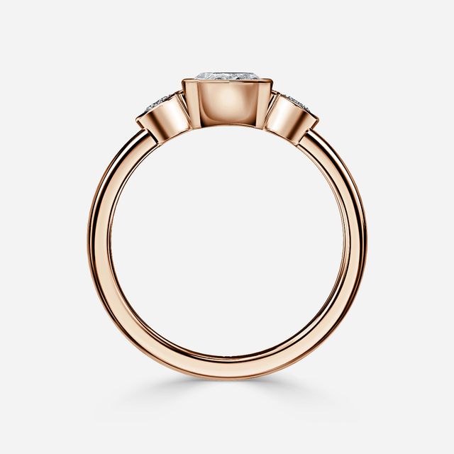Varani Rose Gold Rub-Over Three Stone Engagement Ring