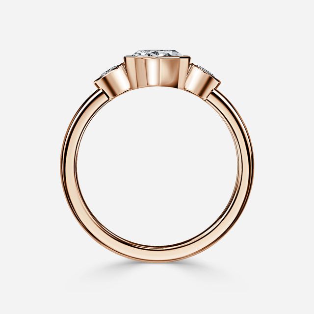 Varani Rose Gold Rub-Over Three Stone Engagement Ring