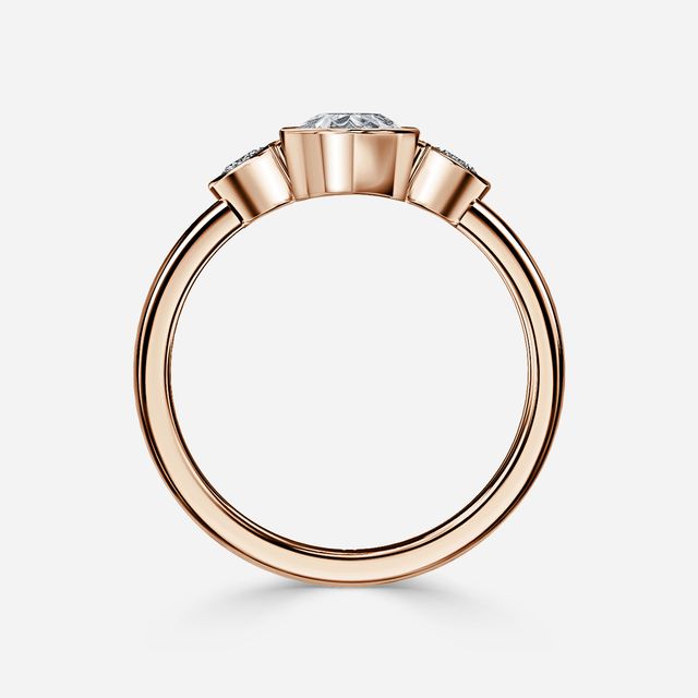 Varani Rose Gold Rub-Over Three Stone Engagement Ring