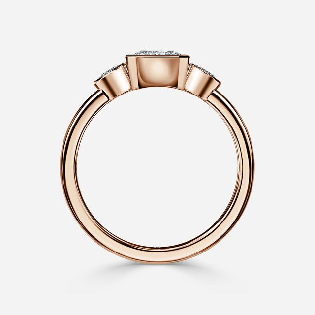 Varani Rose Gold Rub-Over Three Stone Engagement Ring