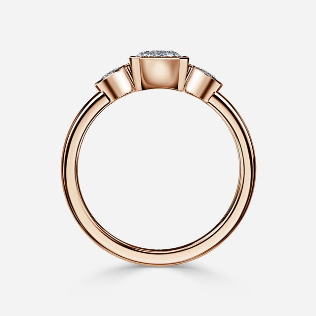 Varani Rose Gold Rub-Over Three Stone Engagement Ring