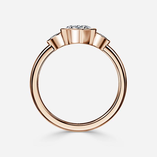 Varani Rose Gold Three Stone Bezel Engagement Ring