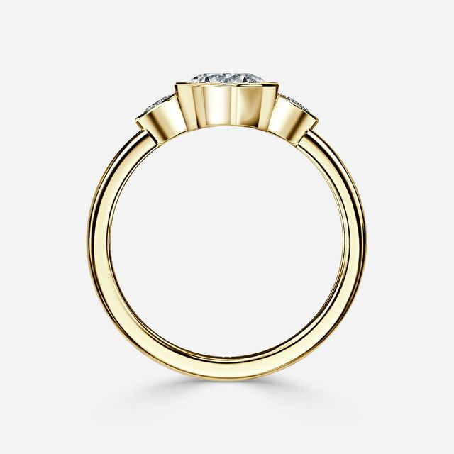 Varani Yellow Gold Rub-Over Three Stone Engagement Ring