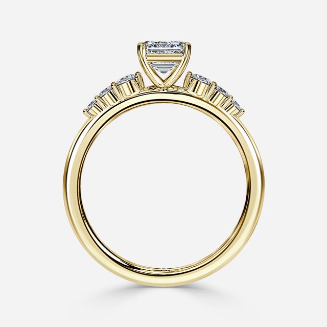 Zahara Yellow Gold 7 Stone Diamond Band Engagement Ring