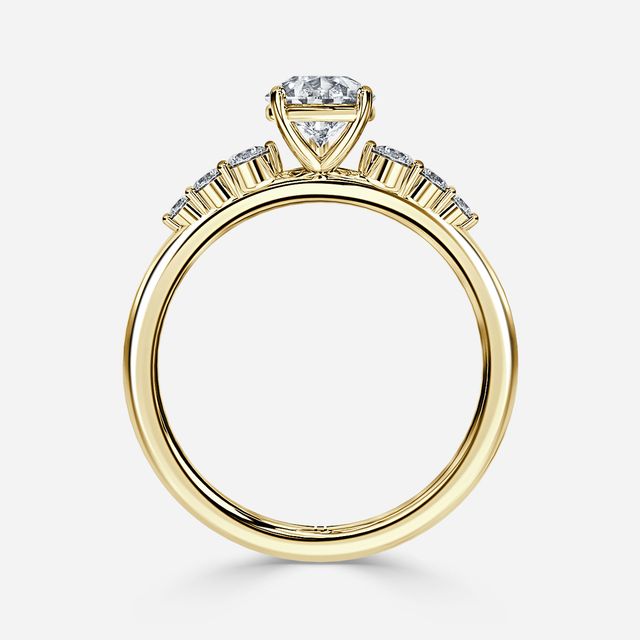 Zahara Yellow Gold 7 Stone Diamond Band Engagement Ring