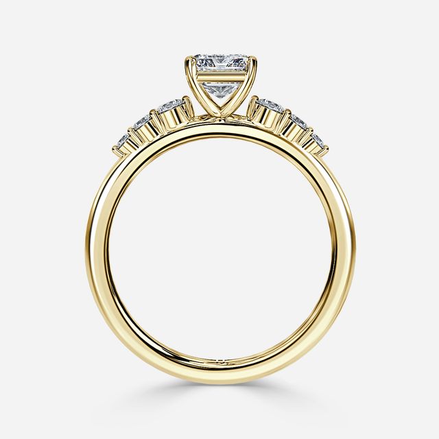 Zahara Yellow Gold 7 Stone Diamond Band Engagement Ring