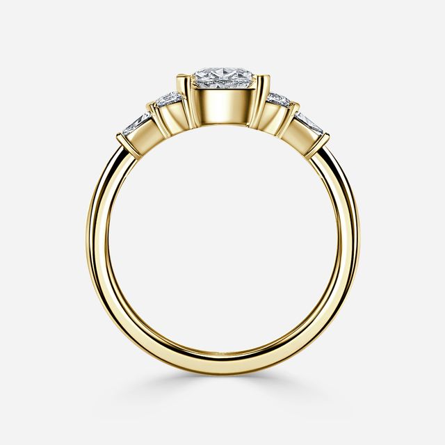 Estelle Yellow Gold 5 Stone Half Moon And Baguette Engagement Diamond Ring