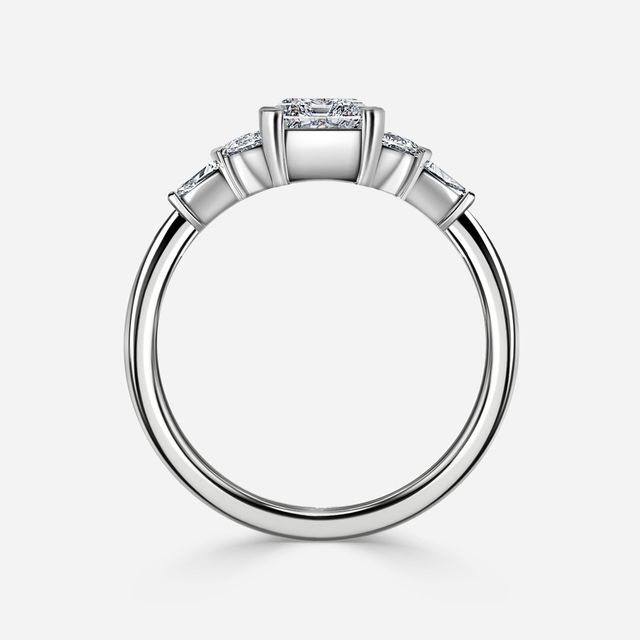 Estelle Platinum 5 Stone Half Moon And Baguette Diamond Engagement Ring