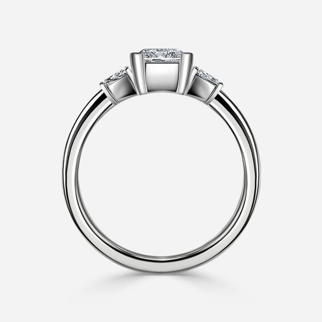 Theia Platinum Semi Bezel Set Trapezoid Trilogy Engagement Ring