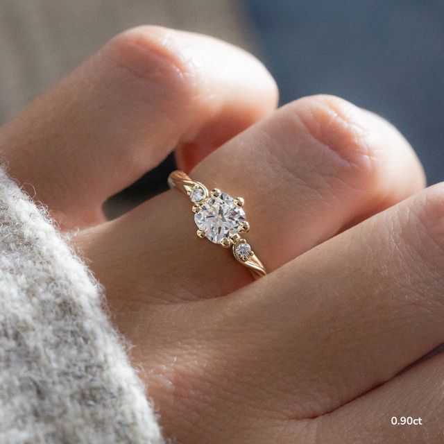 Alani Yellow Gold Three Stone Twisted Band Engagement Ring