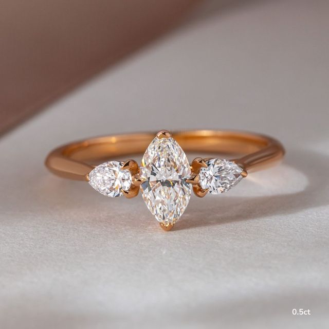 Amaya Rose Gold Pear Shape Wedfit Trilogy Engagement Ring