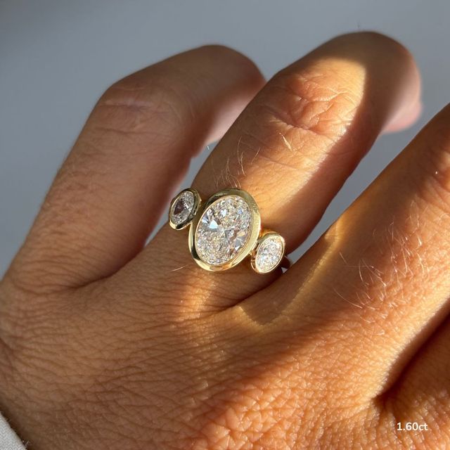 Varani Yellow Gold Rub-Over Three Stone Engagement Ring