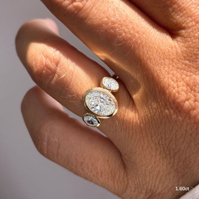 Varani Yellow Gold Rub-Over Three Stone Engagement Ring
