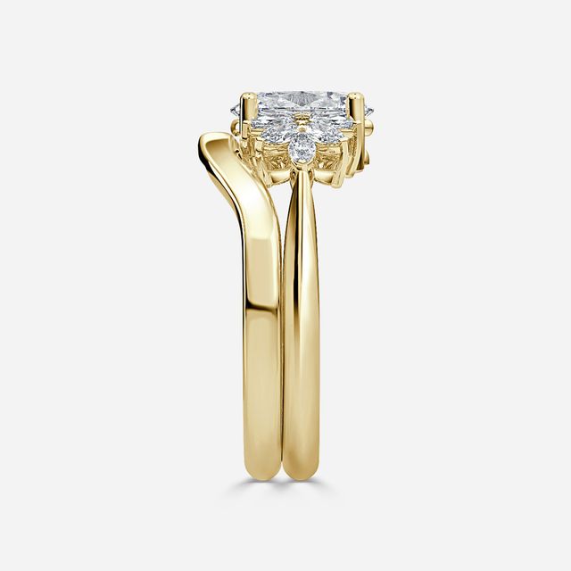 Anastasia Yellow Gold Plain Band Bridal Set Engagement Ring