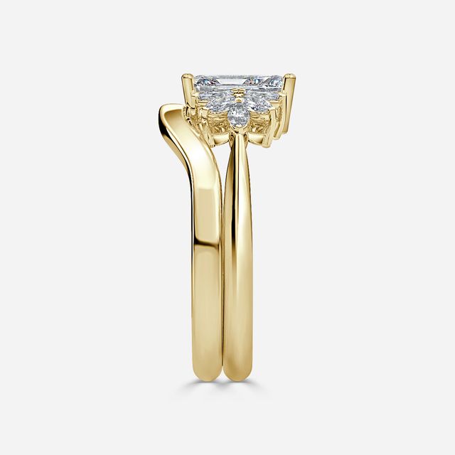 Anastasia Yellow Gold Plain Band Bridal Set Engagement Ring