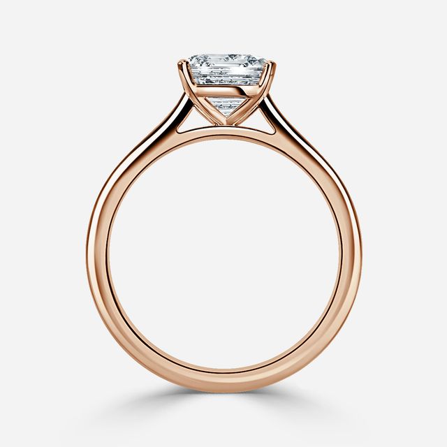 Avery Solitaire Rose Gold Pave Band Bridal Set Engagement Ring