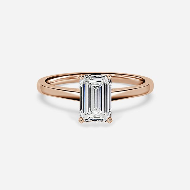 Avery Solitaire Rose Gold Pave Band Bridal Set Engagement Ring