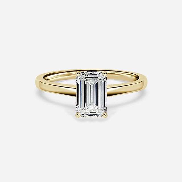 Avery Solitaire Yellow Gold Pave Band Bridal Set Engagement Ring