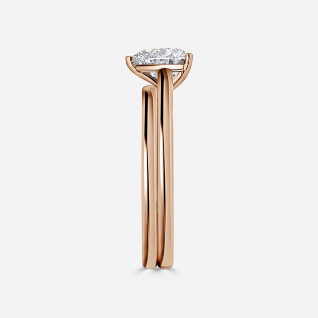 Avery Solitaire Rose Gold Plain Band Bridal Set Engagement Ring