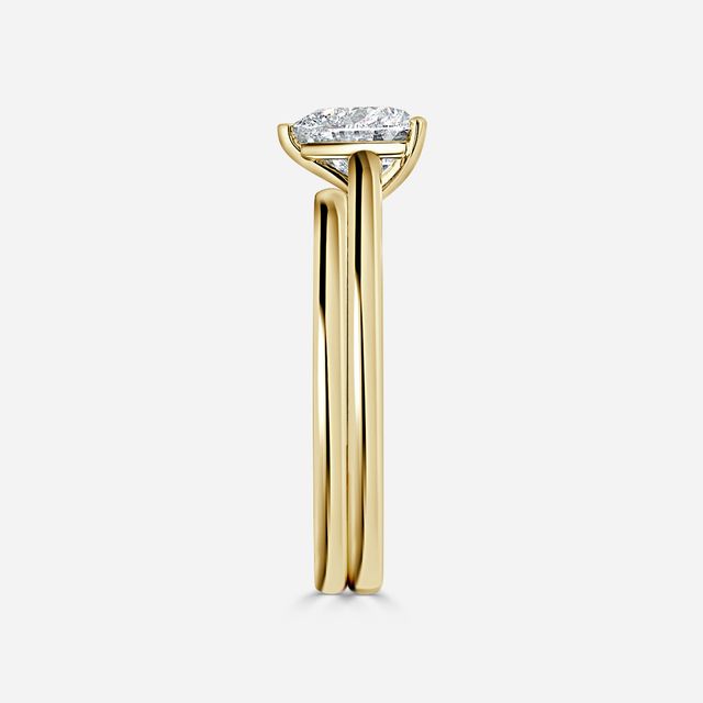 Avery Solitaire Yellow Gold Plain Band Bridal Set Engagement Ring