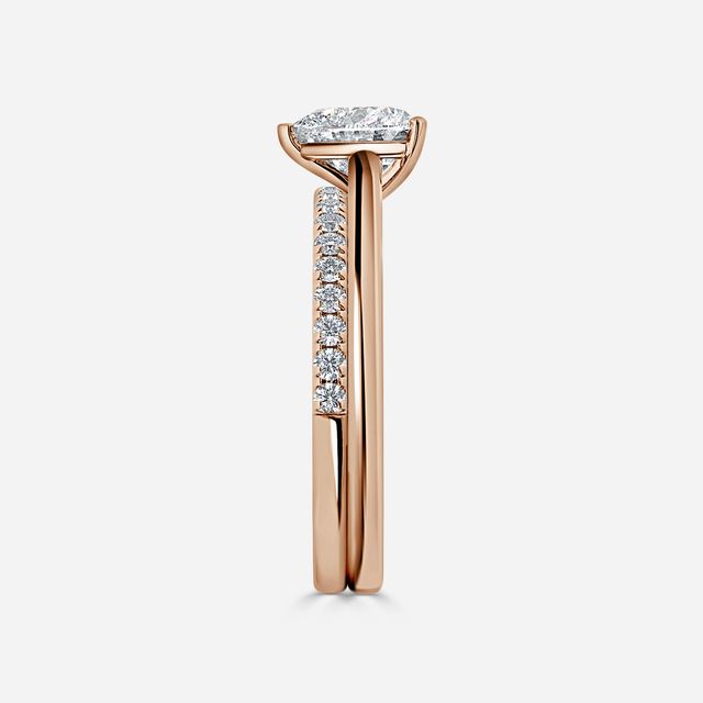 Avery Solitaire Rose Gold Pave Band Bridal Set Engagement Ring