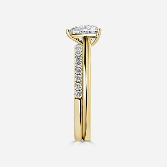 Avery Solitaire Yellow Gold Pave Band Bridal Set Engagement Ring