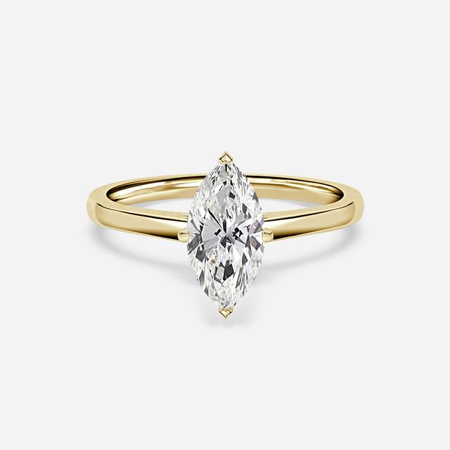 Avery Solitaire Yellow Gold Pave Band Bridal Set Engagement Ring