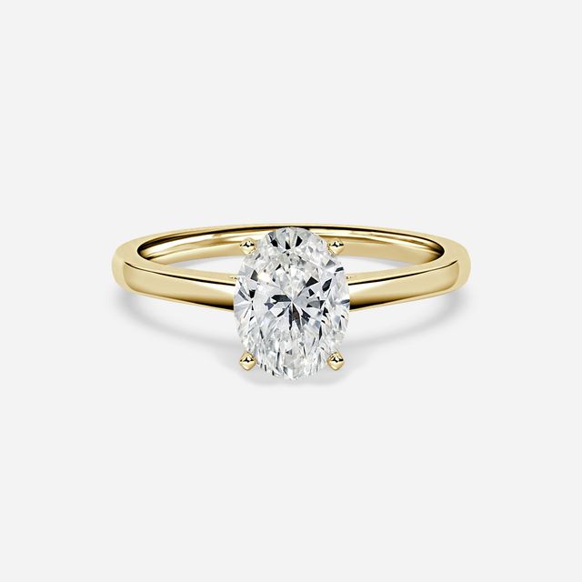 Avery Solitaire Yellow Gold Pave Band Bridal Set Engagement Ring