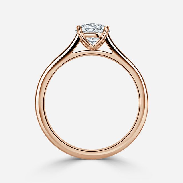 Avery Solitaire Rose Gold Pave Band Bridal Set Engagement Ring