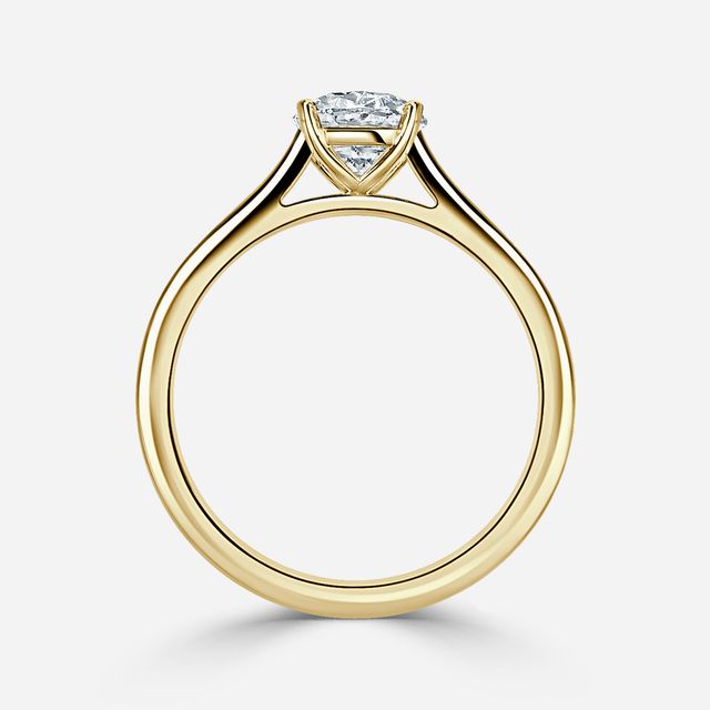 Avery Solitaire Yellow Gold Pave Band Bridal Set Engagement Ring