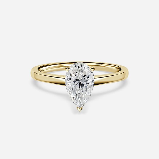Avery Solitaire Yellow Gold Plain Band Bridal Set Engagement Ring