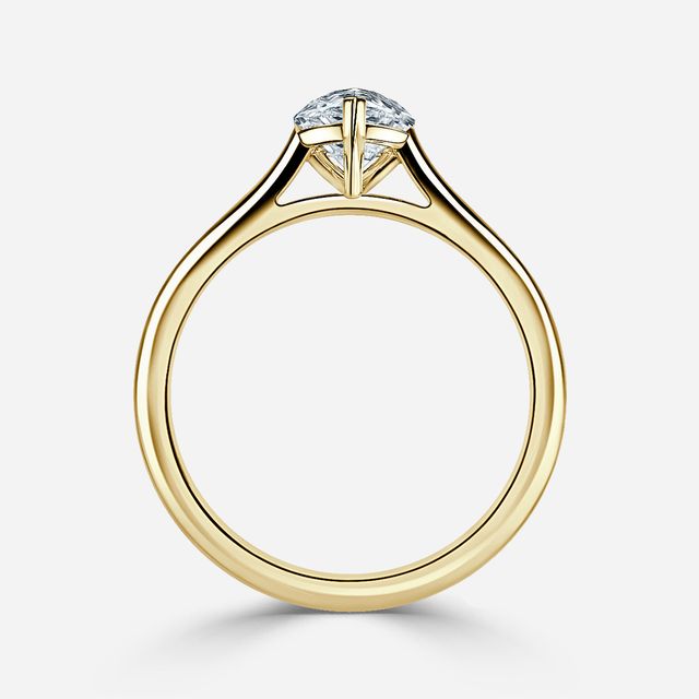 Avery Solitaire Yellow Gold Plain Band Bridal Set Engagement Ring