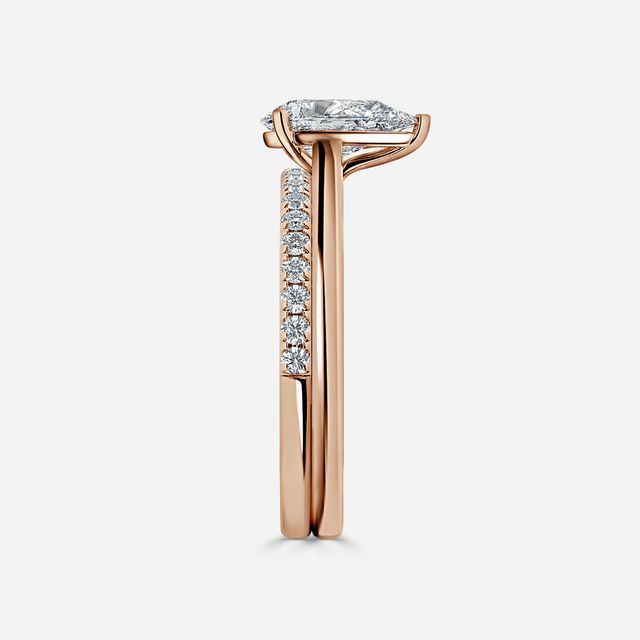 Avery Solitaire Rose Gold Pave Band Bridal Set Engagement Ring