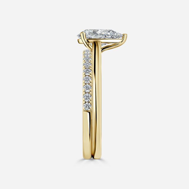Avery Solitaire Yellow Gold Pave Band Bridal Set Engagement Ring