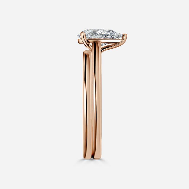 Avery Solitaire Rose Gold Plain Band Bridal Set Engagement Ring