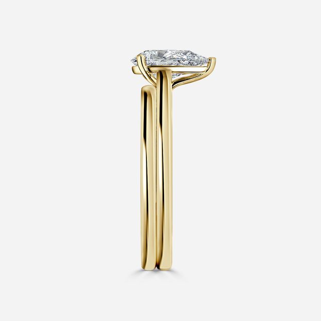 Avery Solitaire Yellow Gold Plain Band Bridal Set Engagement Ring