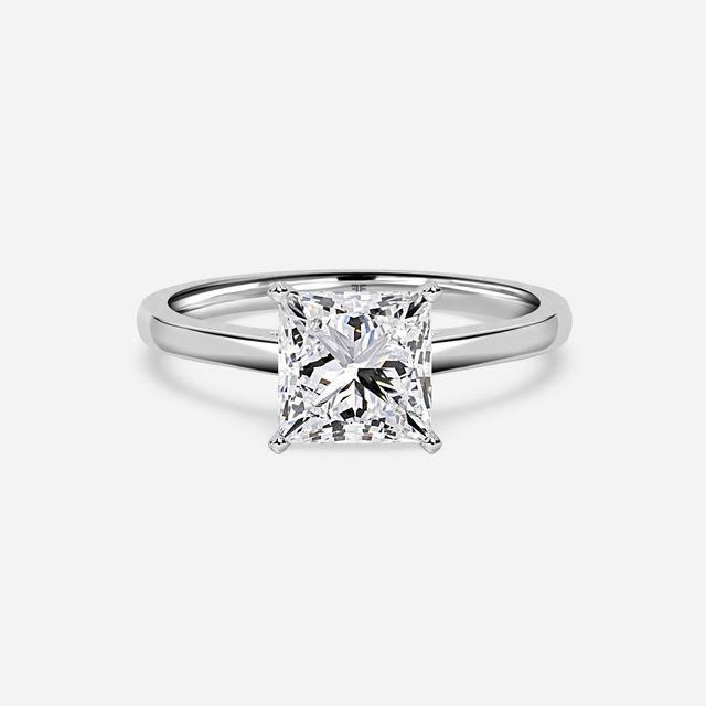 Avery Solitaire White Gold Pave Band Bridal Set Engagement Ring