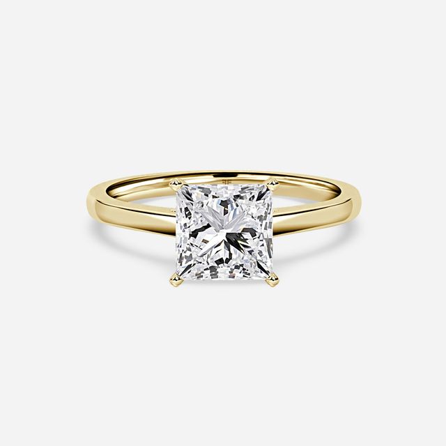 Avery Solitaire Yellow Gold Pave Band Bridal Set Engagement Ring