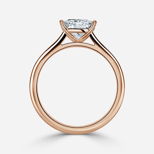 Avery Solitaire Rose Gold Pave Band Bridal Set Engagement Ring