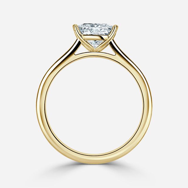 Avery Solitaire Yellow Gold Pave Band Bridal Set Engagement Ring