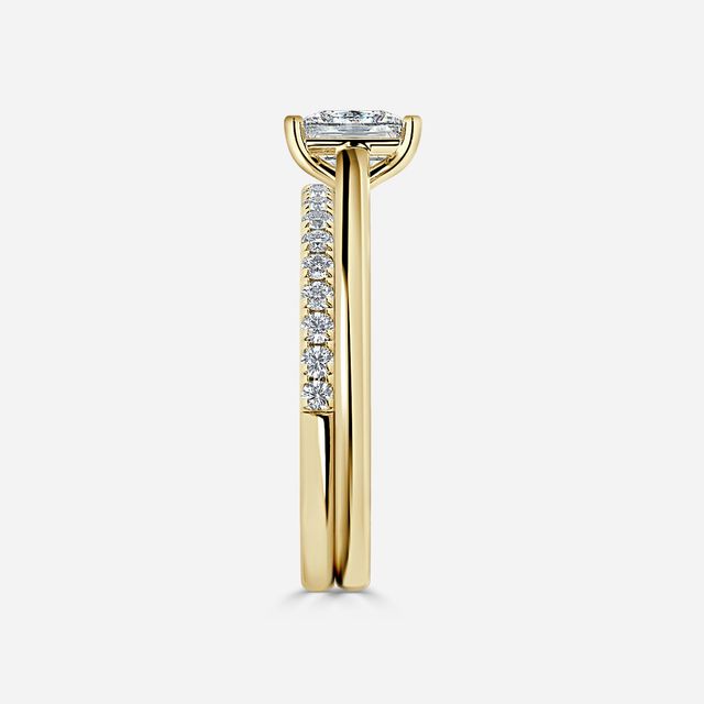 Avery Solitaire Yellow Gold Pave Band Bridal Set Engagement Ring
