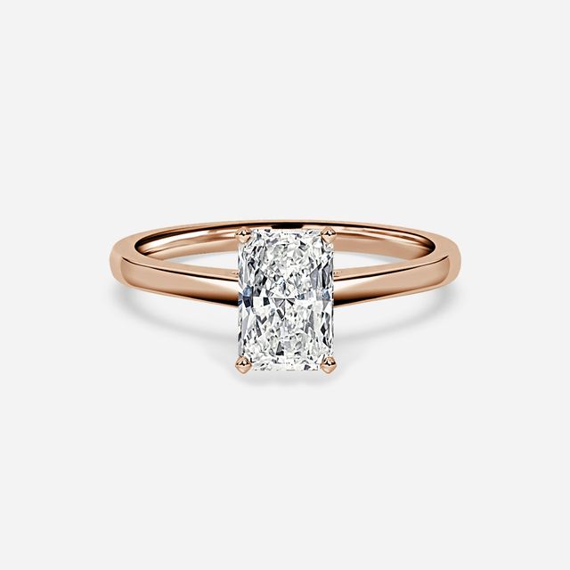 Avery Solitaire Rose Gold Pave Band Bridal Set Engagement Ring