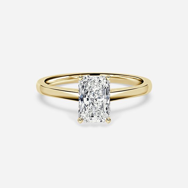 Avery Solitaire Yellow Gold Pave Band Bridal Set Engagement Ring