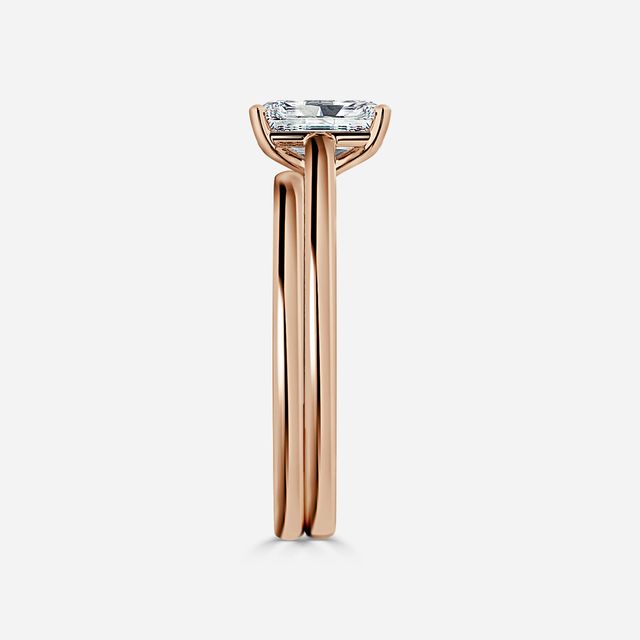 Avery Solitaire Rose Gold Plain Band Bridal Set Engagement Ring
