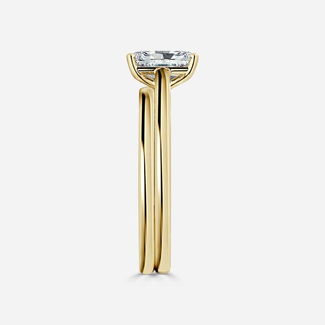 Avery Solitaire Yellow Gold Plain Band Bridal Set Engagement Ring