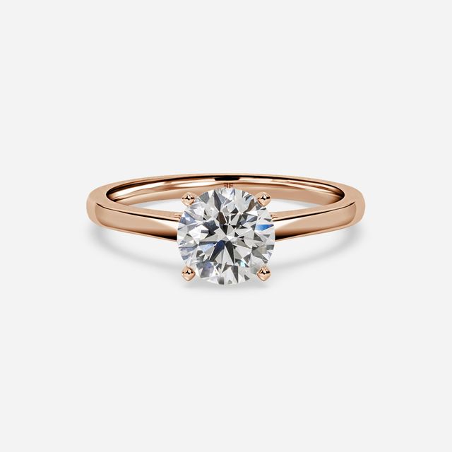 Avery Solitaire Rose Gold Pave Band Bridal Set Engagement Ring
