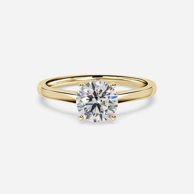 Avery Solitaire Yellow Gold Pave Band Bridal Set Engagement Ring