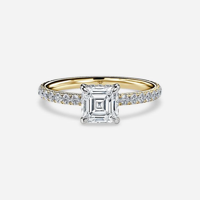 Sadie Two Tone Yellow Gold Plain Band Bridal Set Engagement Ring