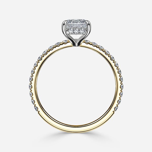 Sadie Two Tone Yellow Gold Plain Band Bridal Set Engagement Ring