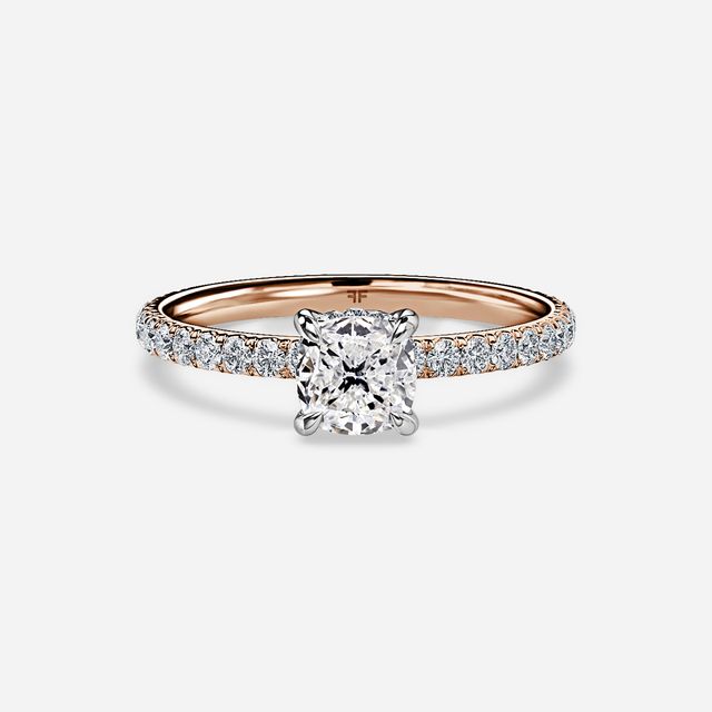 Sadie Two Tone Rose Gold Plain Band Bridal Set Engagement Ring